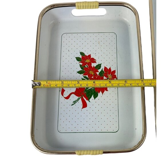 Vintage Christmas Lacquerware Serving Tray Set 2 Piece Japan Red Poinsettia - Picture 8 of 14